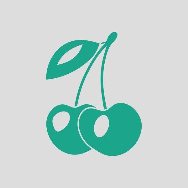 Icono Cereza Fondo Gris Con Verde Ilustración Vectorial — Vector de stock