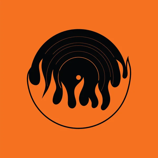 Icono Vinilo Llama Fondo Naranja Con Negro Ilustración Vectorial — Archivo Imágenes Vectoriales