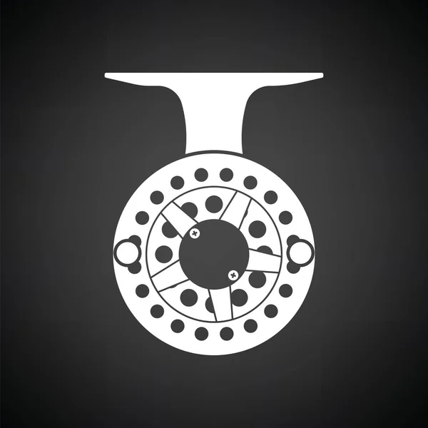 Icône Bobine Pêche Fond Noir Avec Blanc Illustration Vectorielle — Image vectorielle