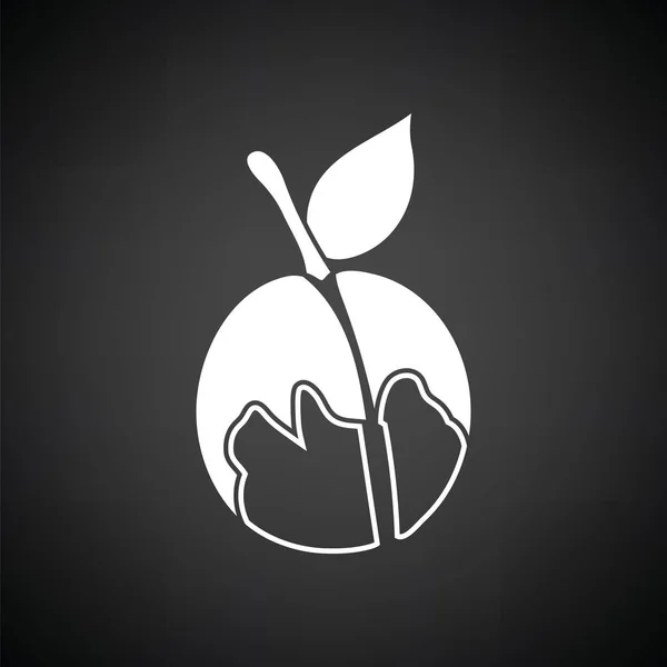 Symbol Des Pfirsichs Schwarzer Hintergrund Mit Weißem Hintergrund Vektorillustration — Stockvektor