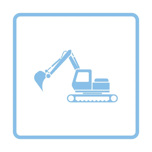 Icona Dell Escavatore Edile Disegno Cornice Blu Illustrazione Vettoriale — Vettoriale Stock