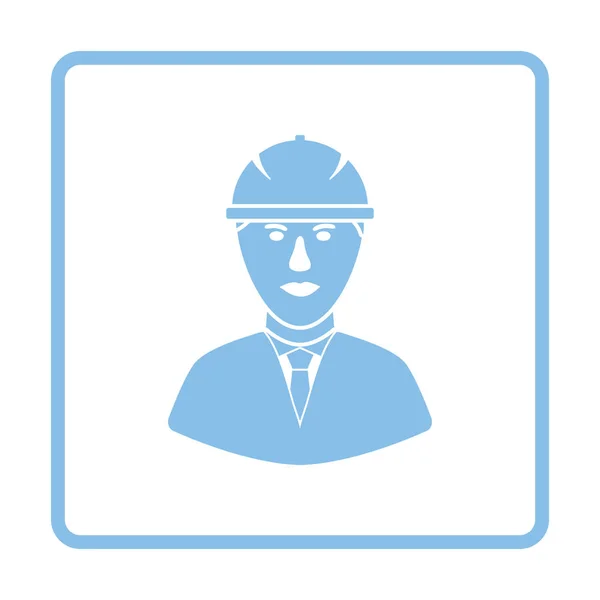 Icono Cabeza Del Trabajador Construcción Casco Diseño Marco Azul Ilustración — Vector de stock