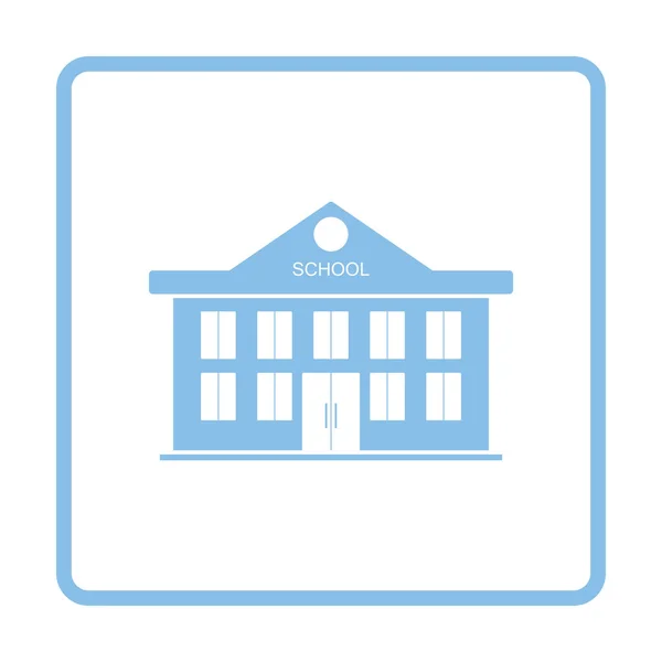 Icona Dell Edificio Scolastico Disegno Cornice Blu Illustrazione Vettoriale — Vettoriale Stock
