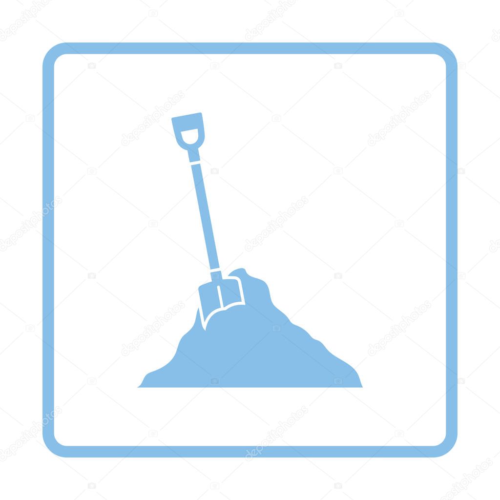 Icon of Construction shovel and sand. Blue frame design. Vector illustration.