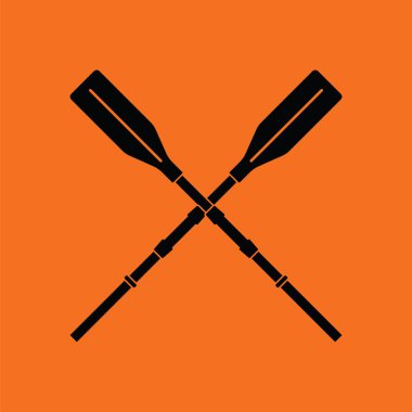Kürek ikonu. Siyahlı turuncu arka plan. Vektör illüstrasyonu.