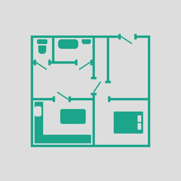 Ikona Planu Mieszkania Szare Tło Zielonym Ilustracja Wektora — Wektor stockowy