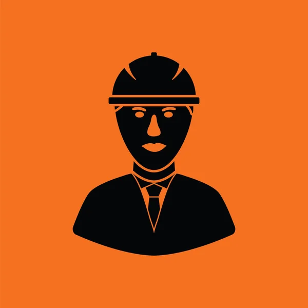 Icono Cabeza Del Trabajador Construcción Casco Fondo Naranja Con Negro — Vector de stock