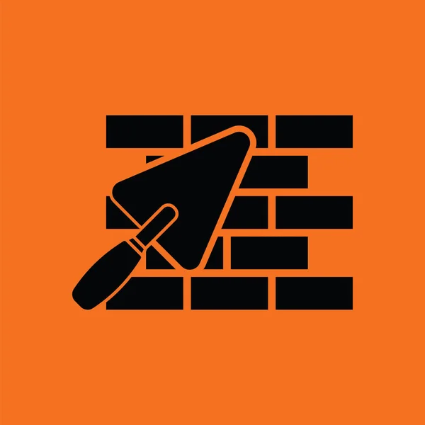 Ikona Ceglanej Ściany Kielnią Pomarańczowe Tło Ilustracja Wektora — Wektor stockowy
