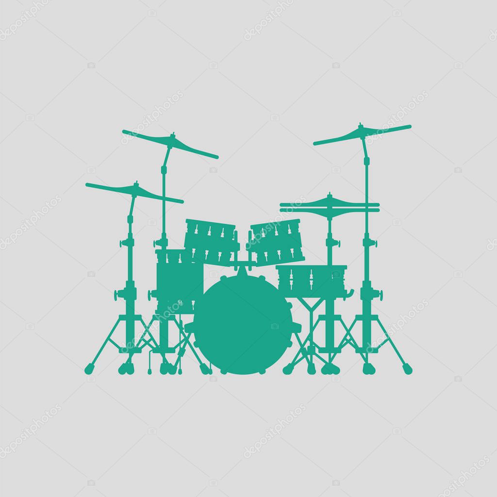 Drum set icon. Gray background with green. Vector illustration.