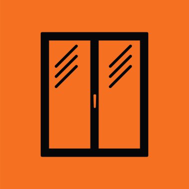 Kapalı pencere çerçevesinin simgesi. Siyahlı turuncu arka plan. Vektör illüstrasyonu.