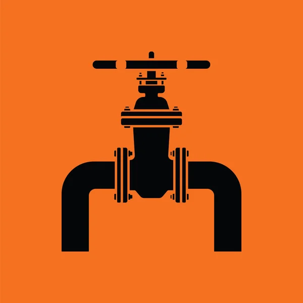 Icône Tuyau Avec Valve Fond Orange Avec Noir Illustration Vectorielle — Image vectorielle