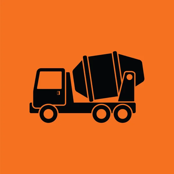 Icon Concrete Mixer Truck Orange Background Black Vector Illustration — Stock Vector