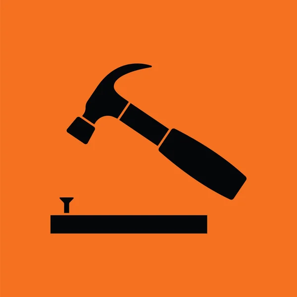 Ikone Des Hammerschlags Auf Nagel Orangefarbener Hintergrund Mit Schwarz Vektorillustration — Stockvektor