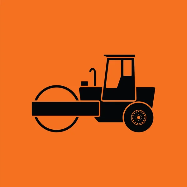 Icono Rodillo Carretera Fondo Naranja Con Negro Ilustración Vectorial — Vector de stock