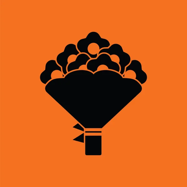 Icône Bouquet Fleurs Avec Noeud Noué Fond Orange Avec Noir — Image vectorielle