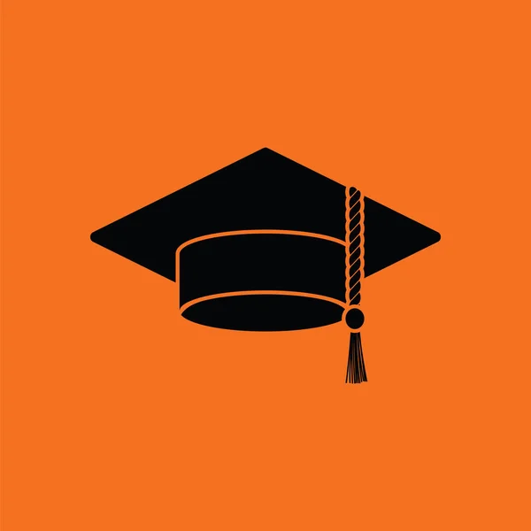 Icono Tapa Graduación Fondo Naranja Con Negro Ilustración Vectorial — Vector de stock