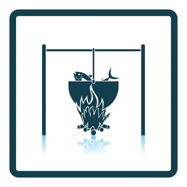 Tűz Halászedény Ikonja Szürke Háttéren Kerek Árnyékban Árnyéktükröződés Tervezés Vektorillusztráció — Stock Vector