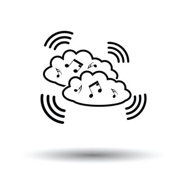 Müzik bulutu simgesi. Beyaz arka plan, gölge tasarımı. Vektör illüstrasyonu.