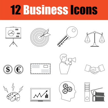 İş simgesi seti. İnce çizgi tasarımı. Vektör illüstrasyonu.