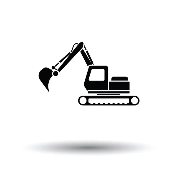 Icono Excavadora Construcción Fondo Blanco Con Diseño Sombra Ilustración Vectorial — Vector de stock