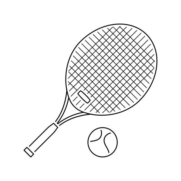 Symbol Der Tennisrakete Und Des Balls Dünne Linie Design Vektorillustration — Stockvektor