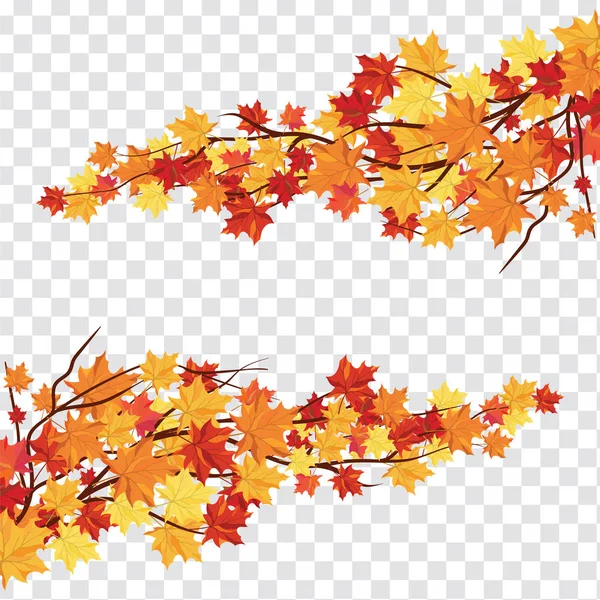 秋のフレームと落ちるカエデの葉透明度 アルファ グリッドの背景に ベクトル図 — ストックベクタ