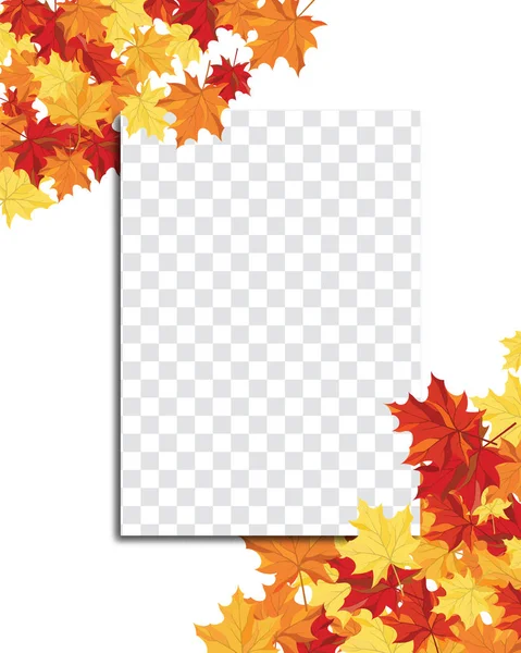 秋天框架与下落的枫叶在透明度 Alpha 网格背景 矢量插图 — 图库矢量图片
