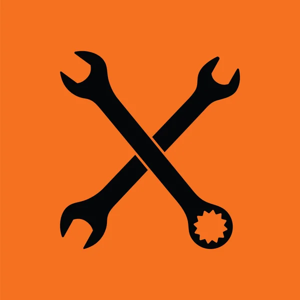 Crossed Wrench Icon Orange Background Black Vector Illustration — Stock Vector