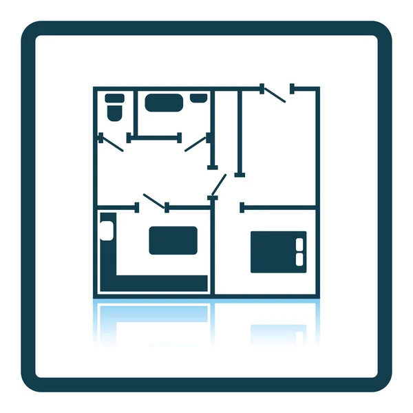 Icono Del Plan Apartamentos Diseño Reflejo Sombra Ilustración Vectorial — Archivo Imágenes Vectoriales