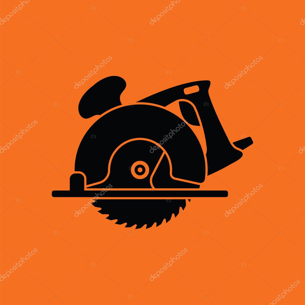 Circular saw icon. Orange background with black. Vector illustration.