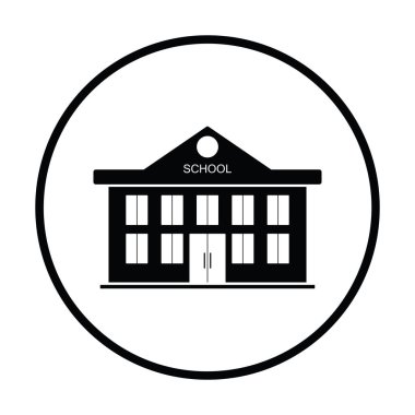 Okul binası simgesi. İnce daire tasarım. Vektör çizim.