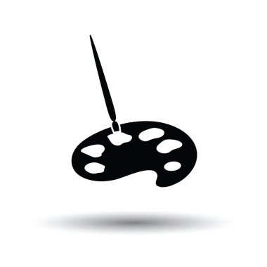 Okul paleti ve fırça ikonu. Beyaz arka plan, gölge tasarımı. Vektör illüstrasyonu.