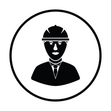 İnşaat işçisi kask kafasından simgesi. İnce daire tasarım. Vektör çizim.