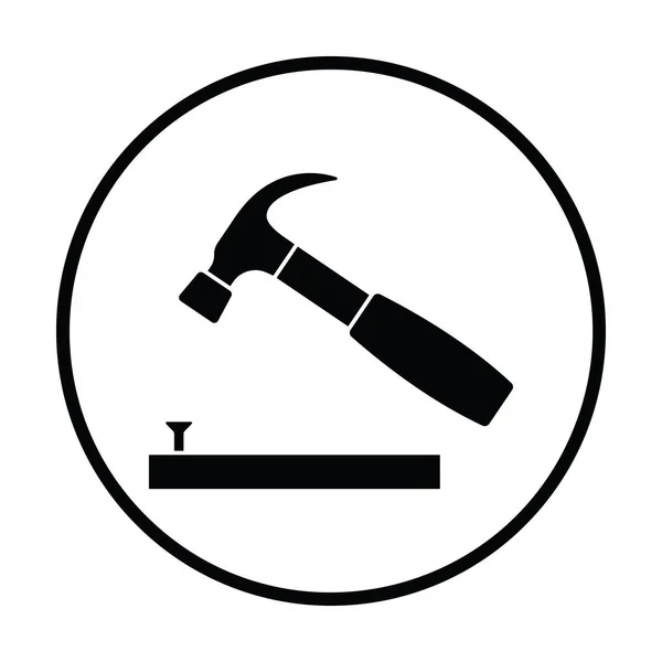 Іконка Молотка Збита Цвях Дизайн Тонкого Кола Векторні Ілюстрації — стоковий вектор