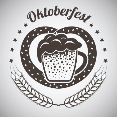 Oktoberfest Vintage amblemi. Gri degrade arka plan üzerinde koyu kahverengi. Vektör çizim.