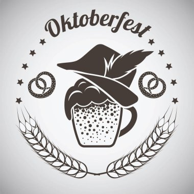 Oktoberfest Vintage amblemi. Gri degrade arka plan üzerinde koyu kahverengi. Vektör çizim.