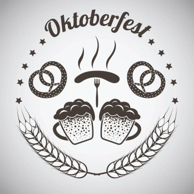 Oktoberfest Vintage amblemi. Gri degrade arka plan üzerinde koyu kahverengi. Vektör çizim.