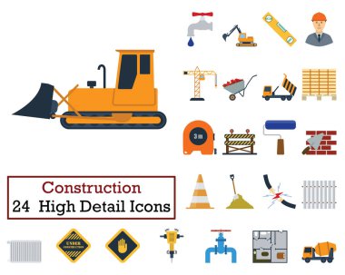 24 İnşaat Simgesi seti. Düz renk tasarımı. Vektör illüstrasyonu.
