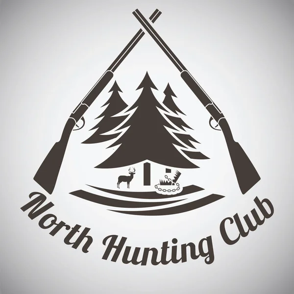Caça Emblema Vintage Crossed Hunting Guns Fir Tree Deer Silhouette — Vetor de Stock