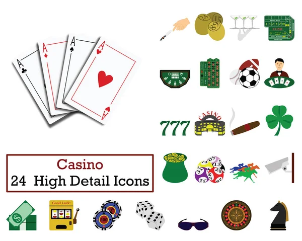 Satz Von Casino Symbolen Flache Farbgestaltung Vektorillustration — Stockvektor