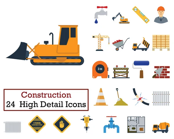 Set Construction Icons Flat Color Design Vector Illustration — Stock Vector