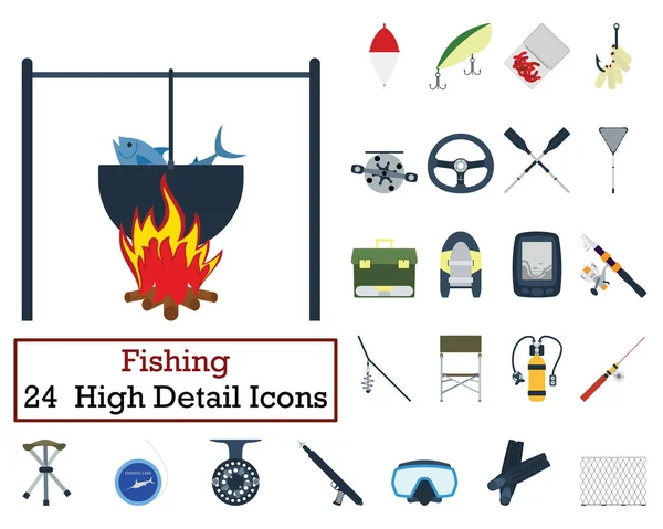 Set Iconos Pesca Diseño Color Plano Ilustración Vectorial — Vector de stock