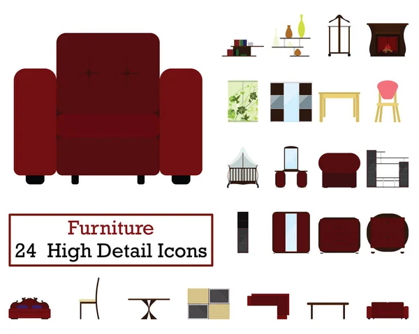 Set Furniture Icons Flat Color Design Vector Illustration — Stock Vector