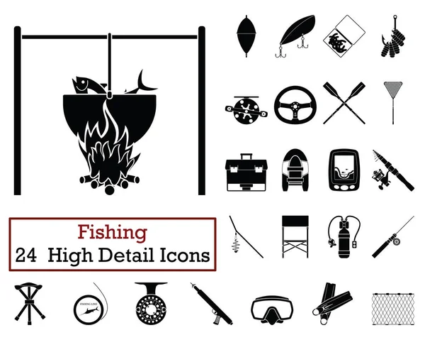 Set Iconos Pesca Diseño Color Monocromo Ilustración Vectorial — Vector de stock