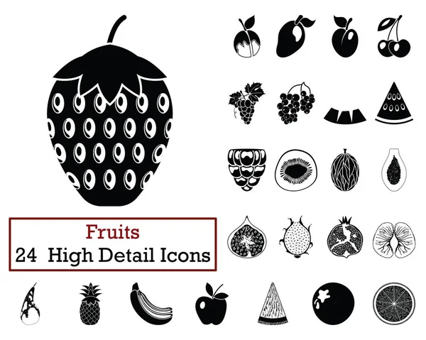 Conjunto Iconos Frutas Diseño Color Monocromo Ilustración Vectorial — Vector de stock