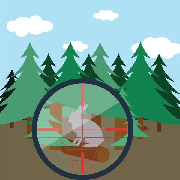 Escena Diseño Plano Caza Bosque Abeto Ilustración Vectorial — Vector de stock