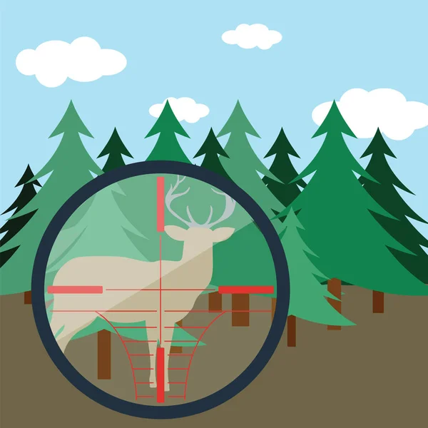 Escena Diseño Plano Caza Bosque Abeto Ilustración Vectorial — Vector de stock