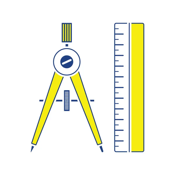 Flat Design Icon Compasses Scale Iin Colors Thin Line Design — Stock Vector