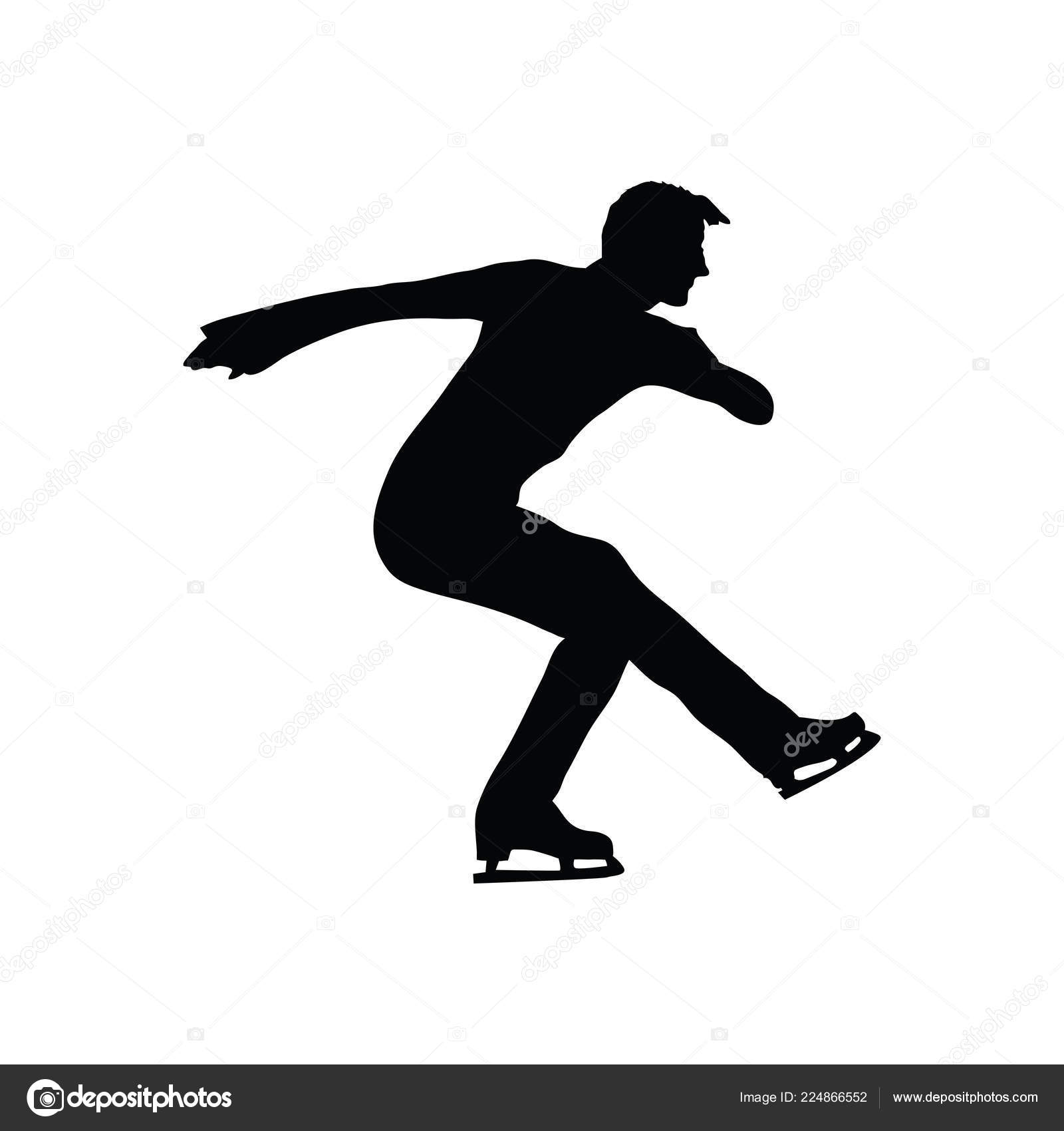 Figura Hombre Del Patín Silueta Negro Sobre Blanco Ilustración