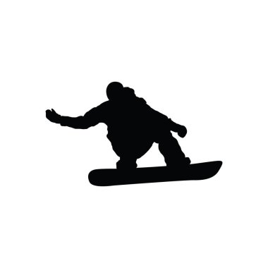 Snowboard adam siluet. Beyaz üzerine siyah. Vektör çizim.
